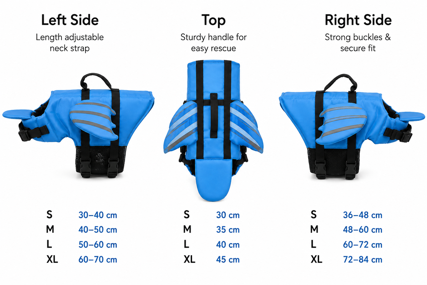 Dog Life Jacket with Reflective Strips, Adjustable
