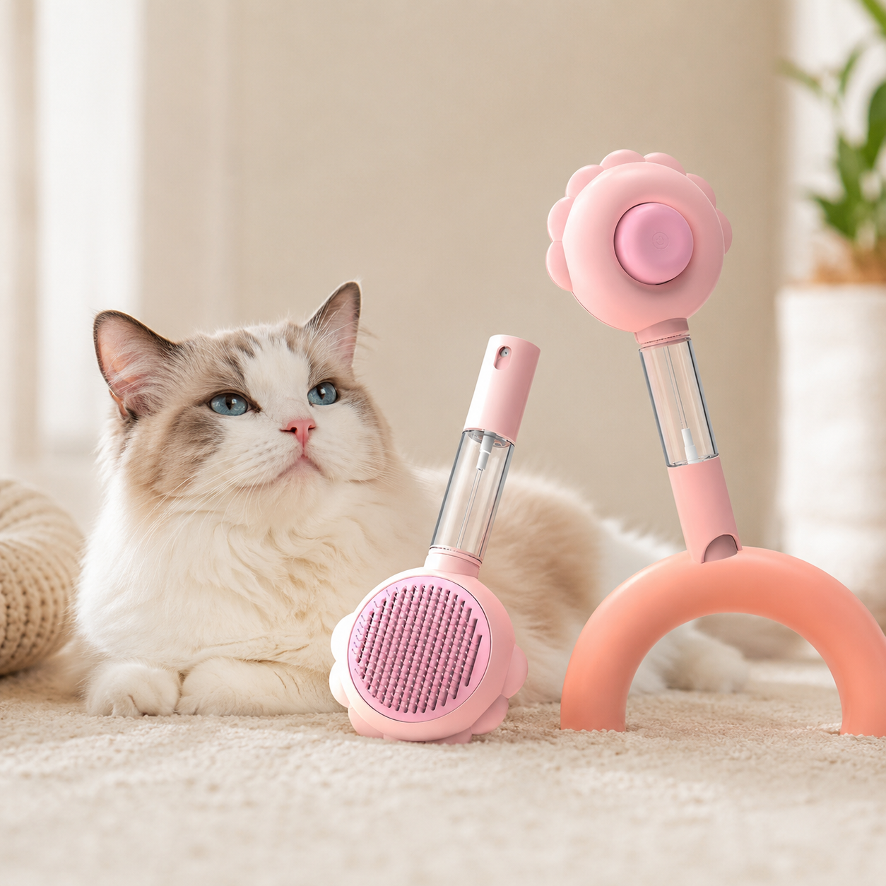 Self-Cleaning Pet Grooming Brush with Spray