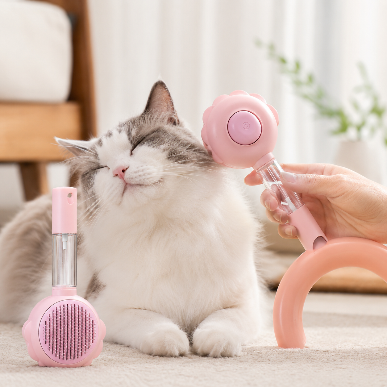 Self-Cleaning Pet Grooming Brush with Spray