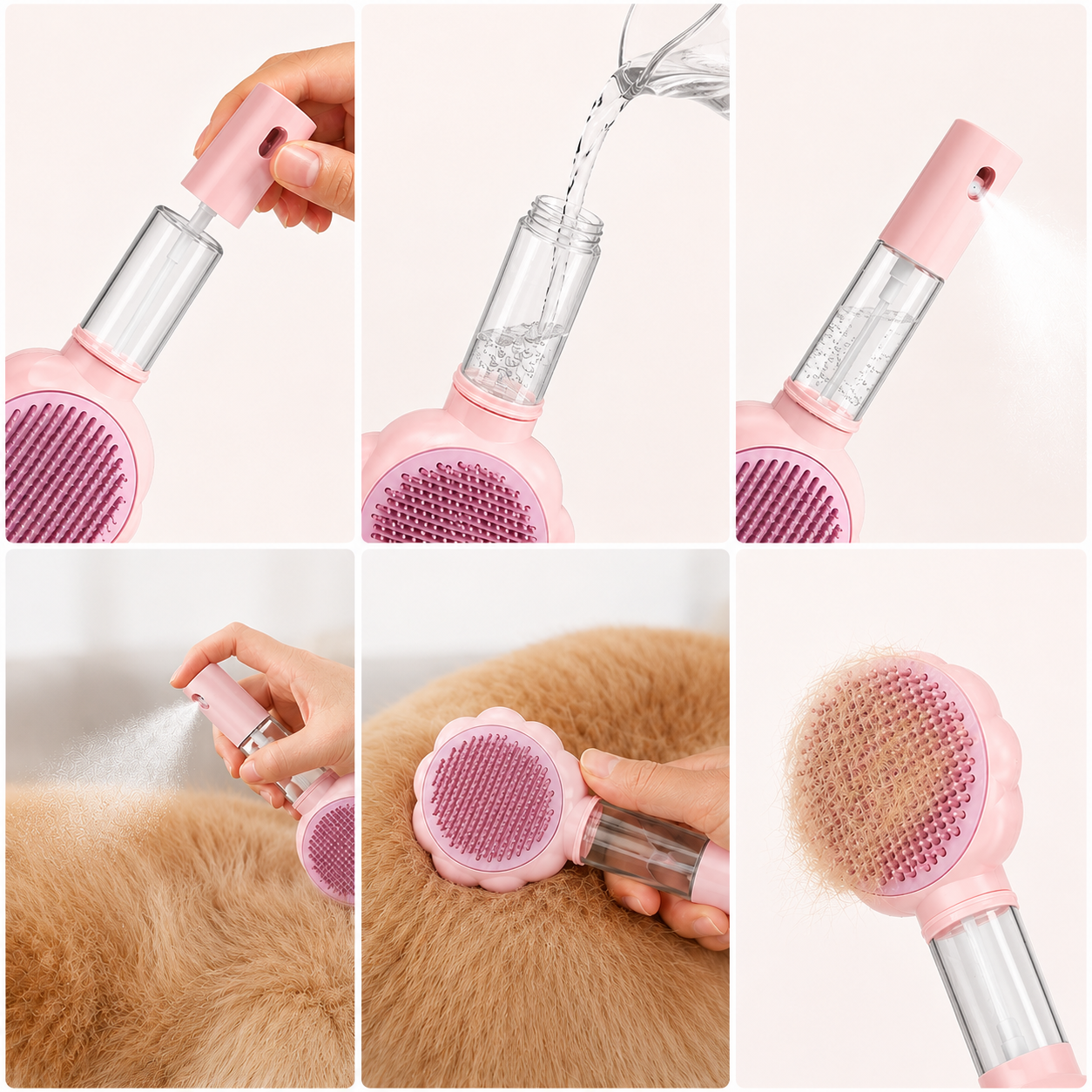 Self-Cleaning Pet Grooming Brush with Spray