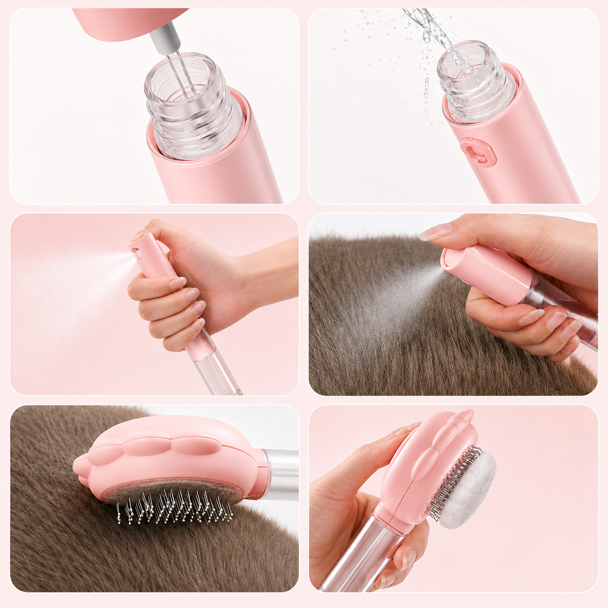Self-Cleaning Pet Grooming Brush with Spray