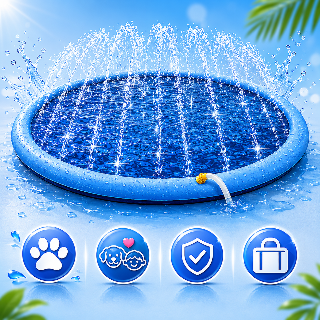 Inflatable Dog Splash Pad with Built-In Fountain